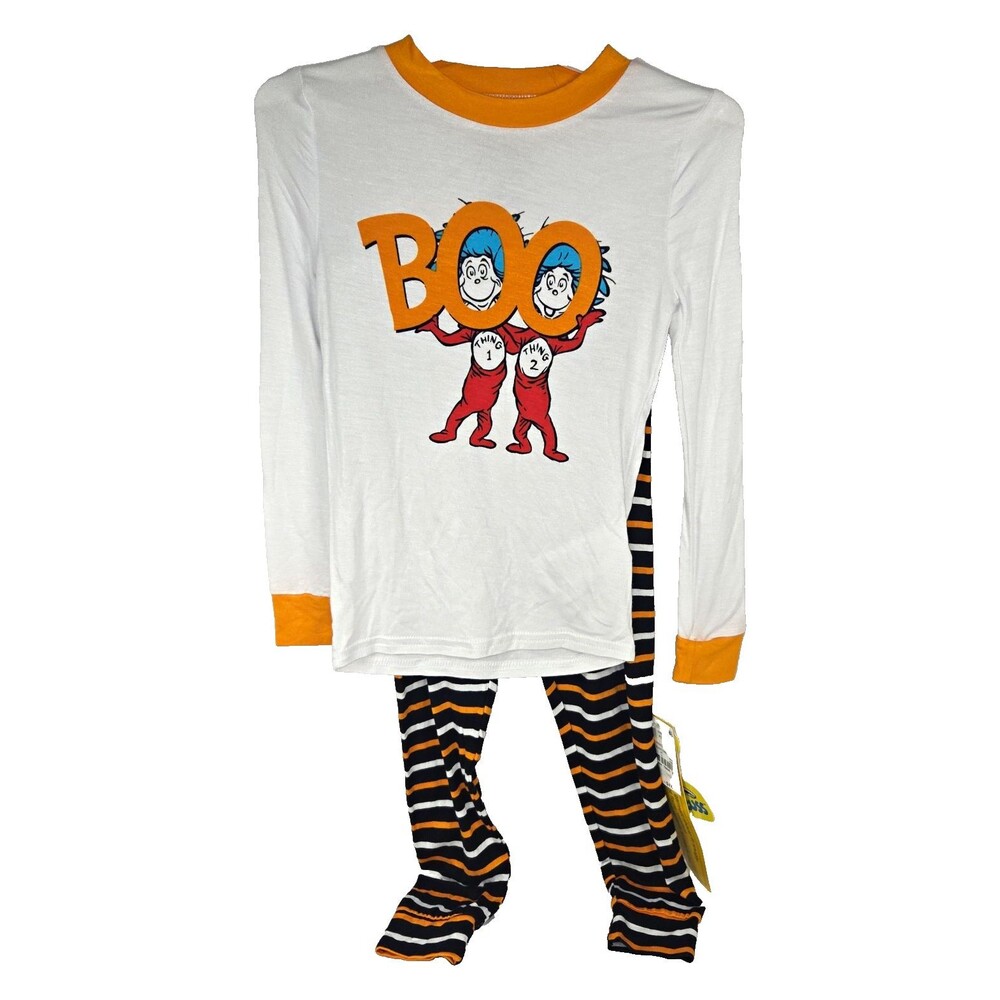 Dr. Seuss Thing 1 & Thing 2 Cotton 2 Piece Pajama Set 4T Striped Halloween NEW